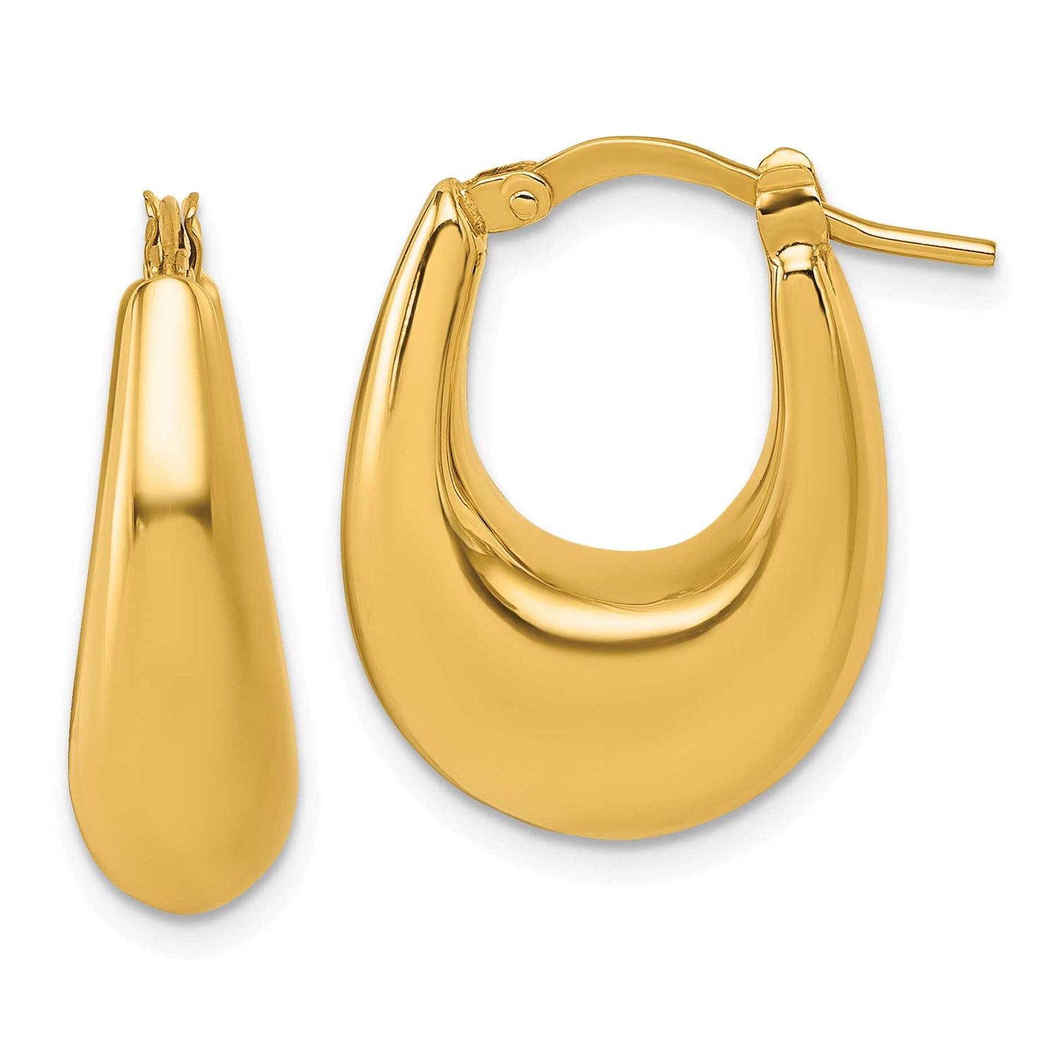Puffed Oval Hoop Earrings 14k Gold Polished, MPN: TL1185, UPC: