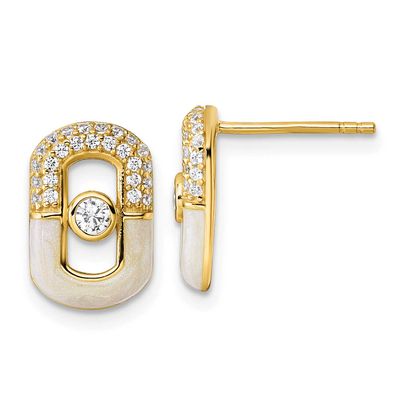 CZ Enamel Rectangle Post Earrings Sterling Silver Gold-Tone, MPN: QG6979EGP, UPC: