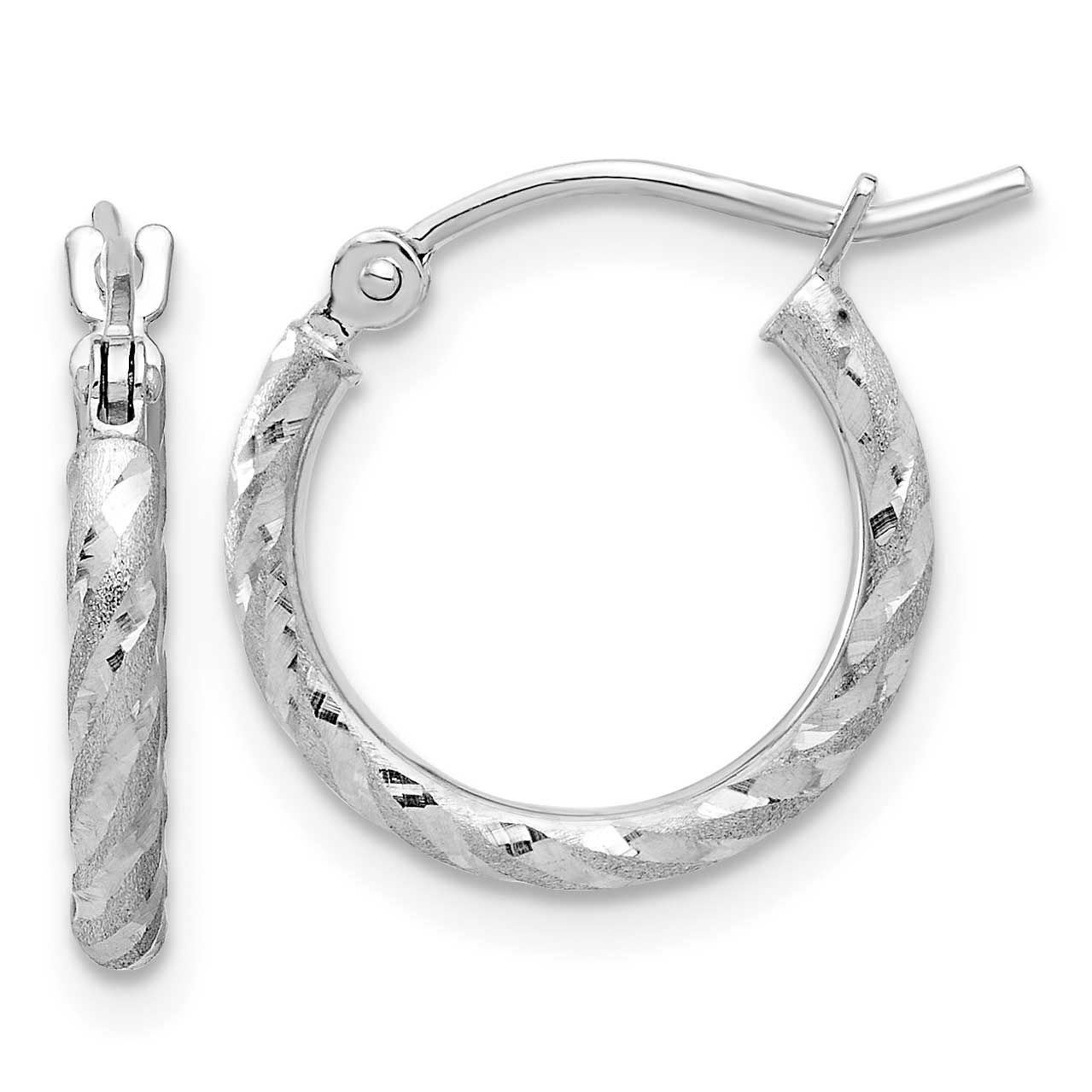 Polished and Satin Diamond-cut 2.00mm Hoop Earrings 10k White Gold, MPN: 10TC1049W, UPC:
