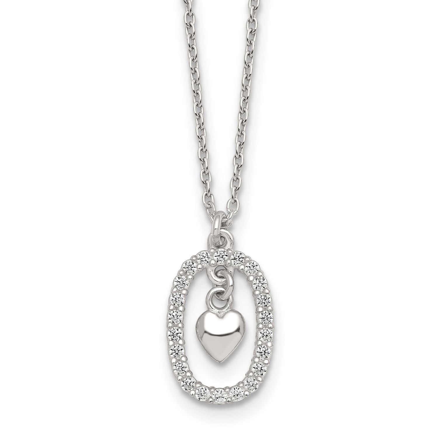 CZ Heart In Oval Necklace Sterling Silver Polished, MPN: QG7036-16, UPC:
