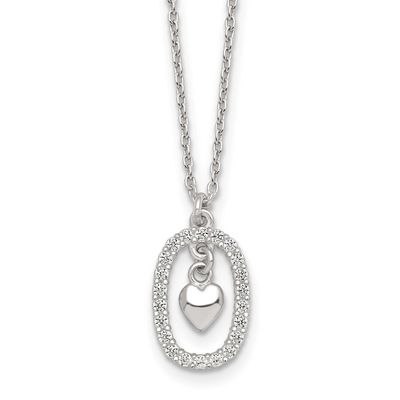 CZ Heart In Oval Necklace Sterling Silver Polished, MPN: QG7036-16, UPC: