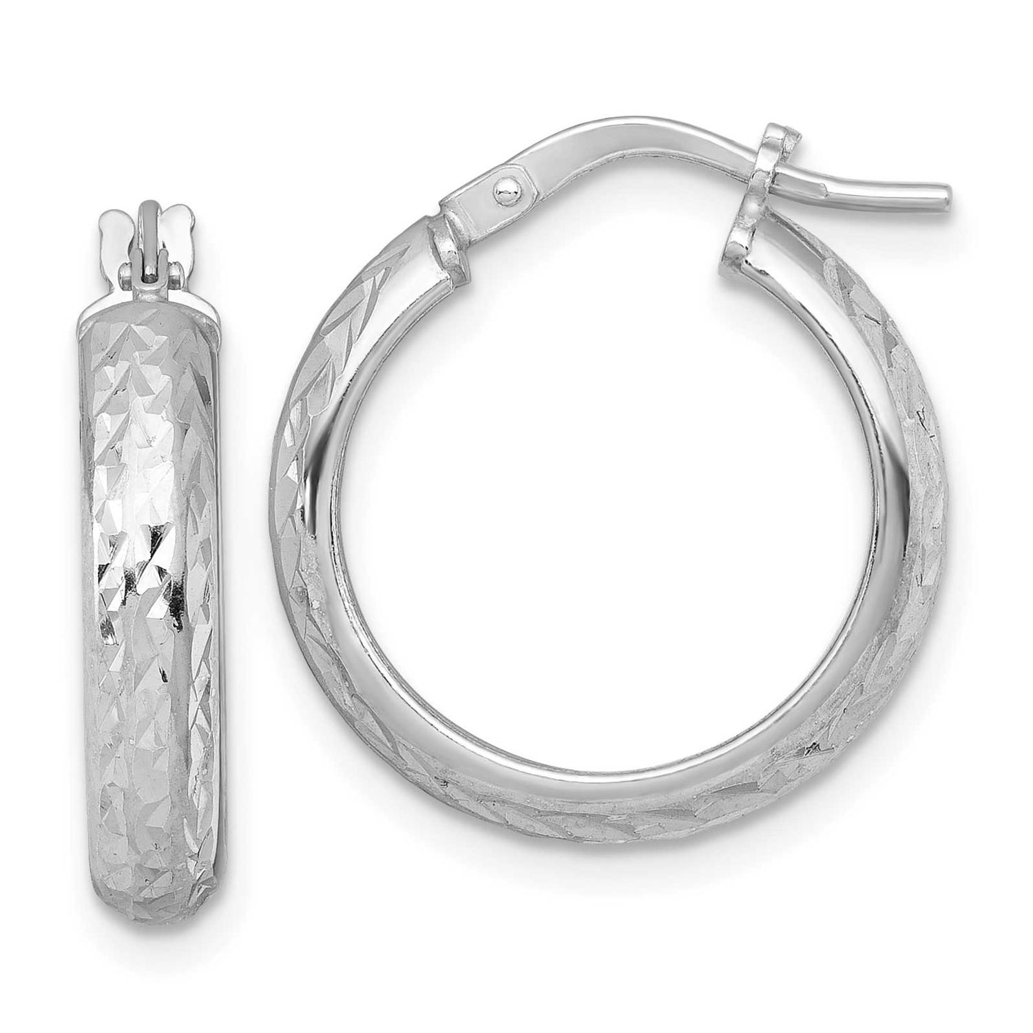 Diamond-Cut Hoop Earrings Sterling Silver Rhodium-Plated Polished, MPN: QE17830, UPC: