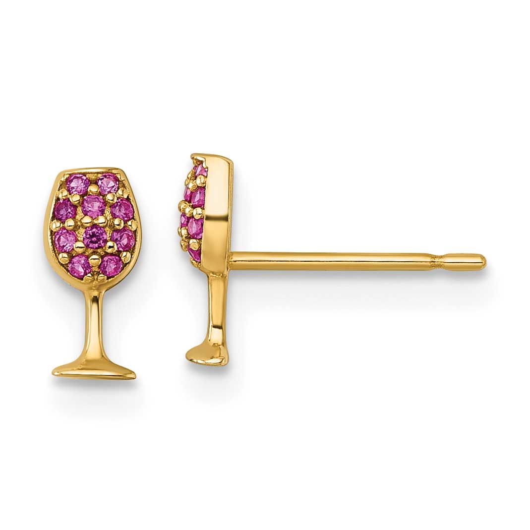 Created Ruby Wine Glass Post Earrings 14k Gold Polished, MPN: YE2291, UPC: