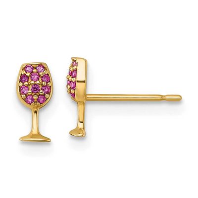 Created Ruby Wine Glass Post Earrings 14k Gold Polished, MPN: YE2291, UPC: