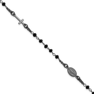 Black Rh-Plat Crystal 7 Inch with .75 Inch Extender Rosary Bracelet Sterling Silver, MPN: QH5883-7,…