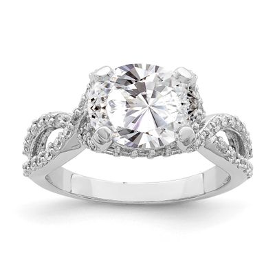 10x8 Oval CZ Ring Sterling Silver Rhodium-Plated, MPN: QR6945, UPC: