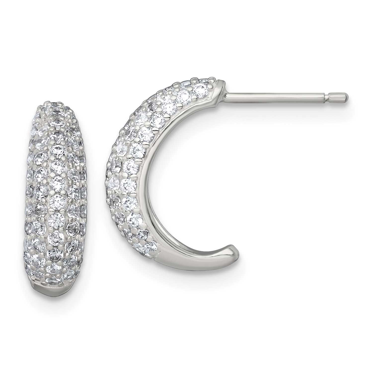 Pave CZ Post J-Hoop Earrings Sterling Silver Polished, MPN: QE18078, UPC: