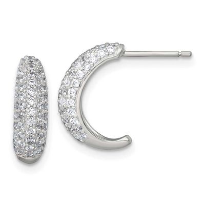 Pave CZ Post J-Hoop Earrings Sterling Silver Polished, MPN: QE18078, UPC:
