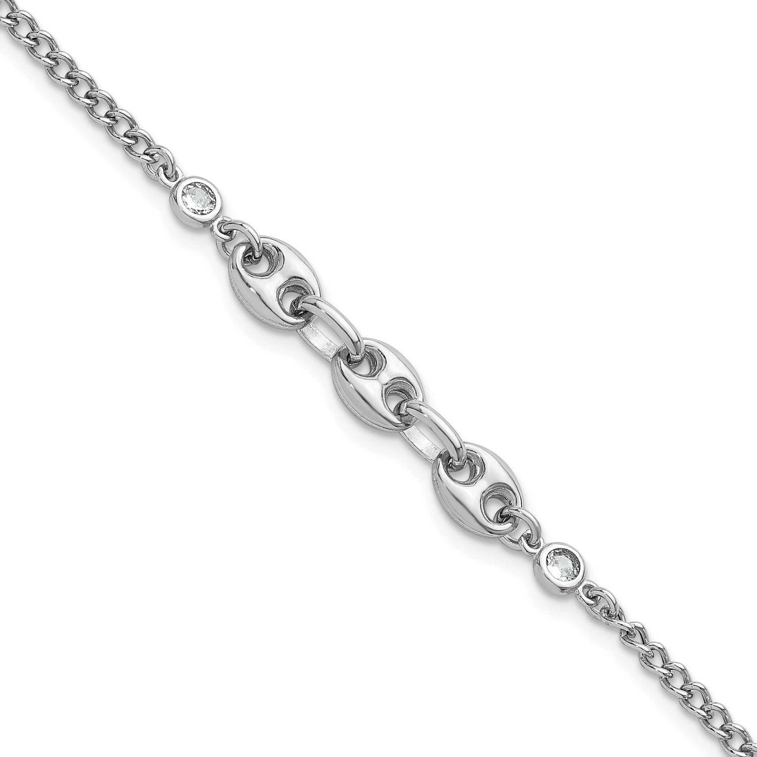 CZ Puffed Mariner 7 Inch with 1 Inch Extension Bracelet Sterling Silver Rhodium-Plated, MPN: QG6921…