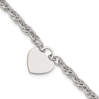 Fancy Engravable Heart 7 Inch with 1 Inch Extension Bracelet Sterling Silver Polished, MPN: QG6967-…
