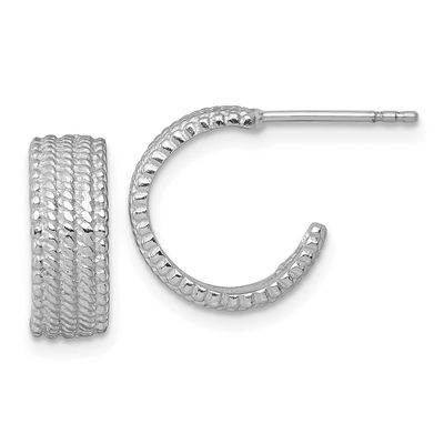 Polished and Textured Post Hoop Earrings Sterling Silver Rhodium-Plated, MPN: QE17982, UPC: