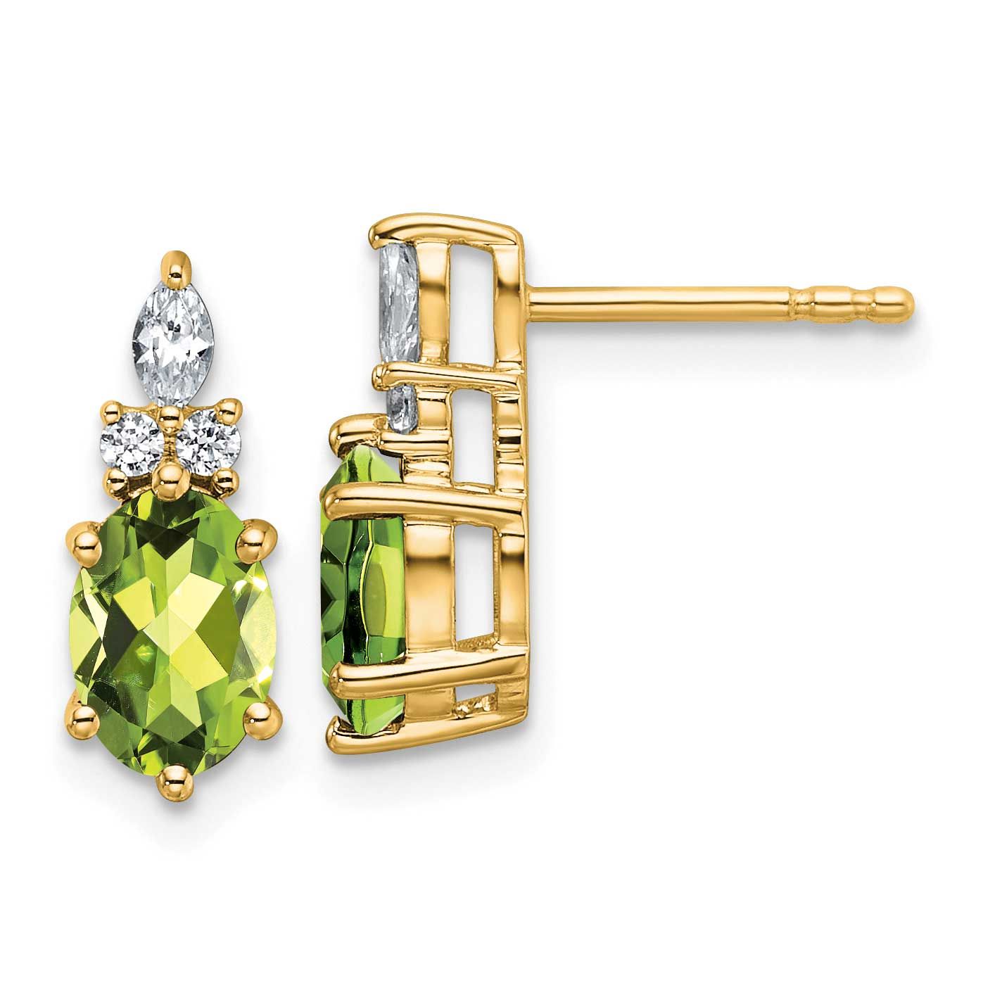 Diamond and Peridot Twisted Post Earrings 14k Gold Polished, MPN: EM9791-PE-017-YAA, UPC: