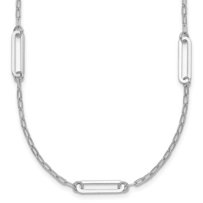 Paperclip Link Station 24 Inch Necklace Sterling Silver Rhodium-Plated Polished, MPN: QG7012-24, UP…