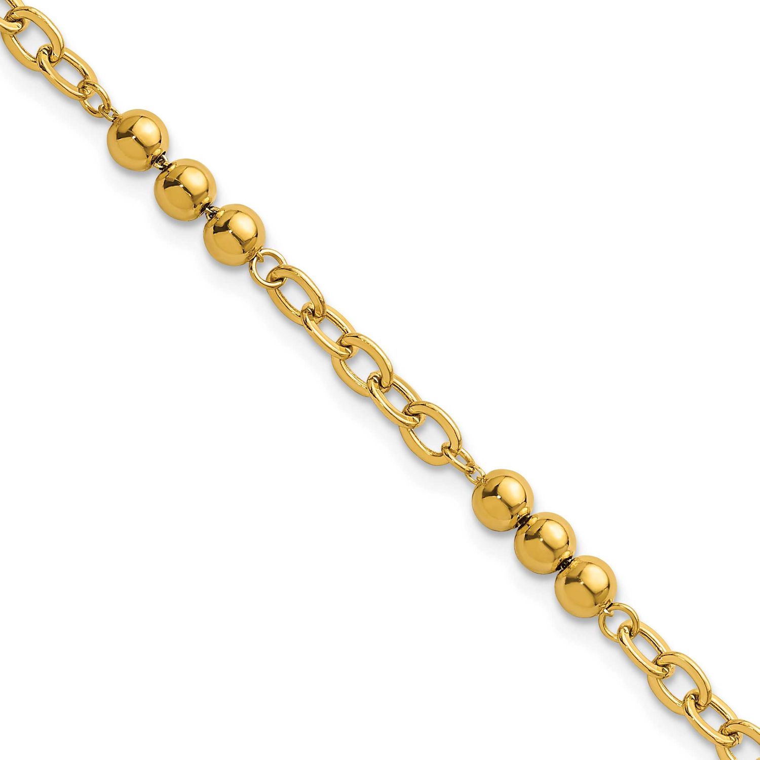 7.5 Inch Fancy Beaded Cable Link Bracelet 14k Gold Polished, MPN: SF3277-7.5, UPC: