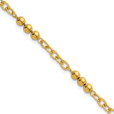 7.5 Inch Fancy Beaded Cable Link Bracelet 14k Gold Polished, MPN: SF3277-7.5, UPC: