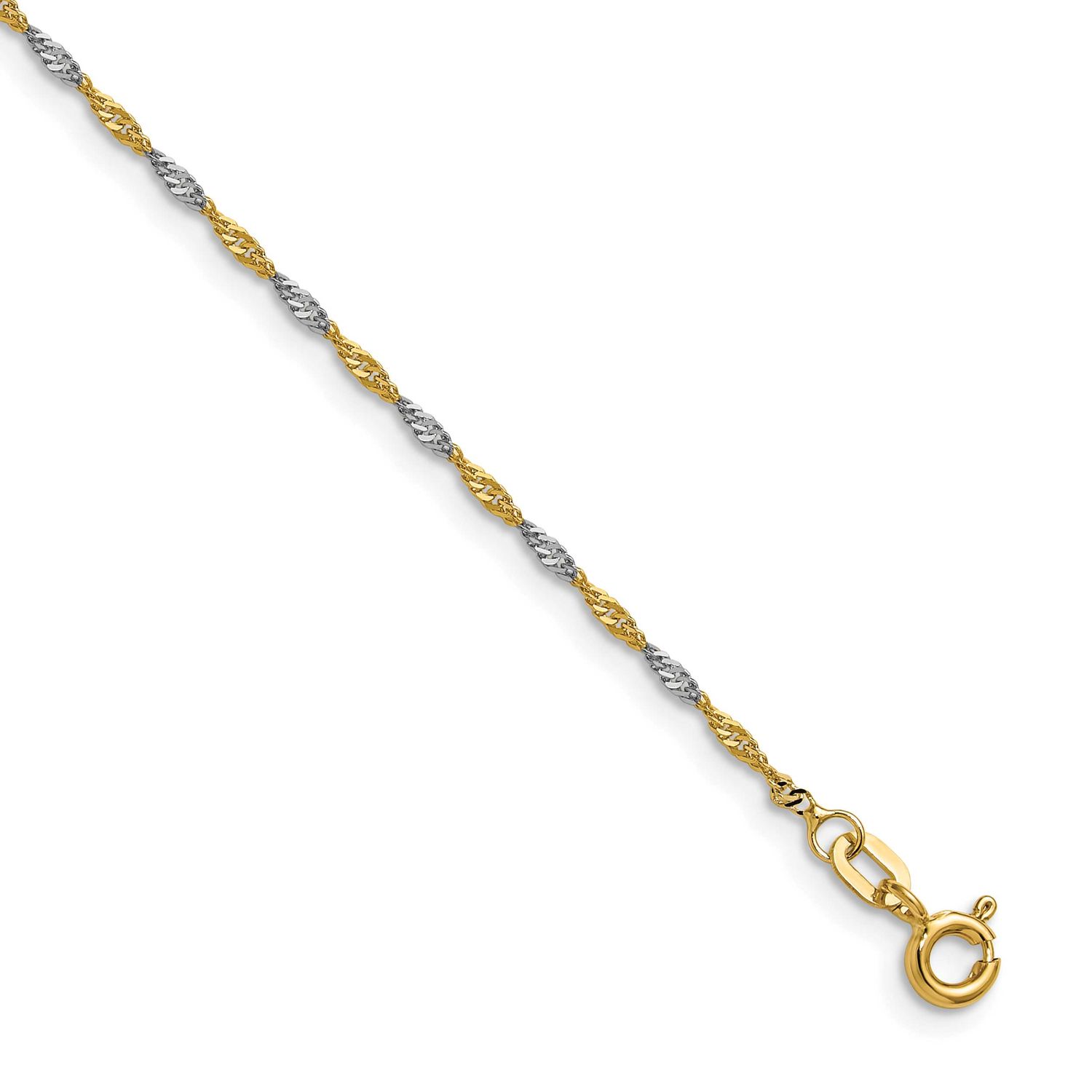 1.4mm Singapore Chain 8 Inch 14k Gold with Rhodium, MPN: PEN333-8, UPC: