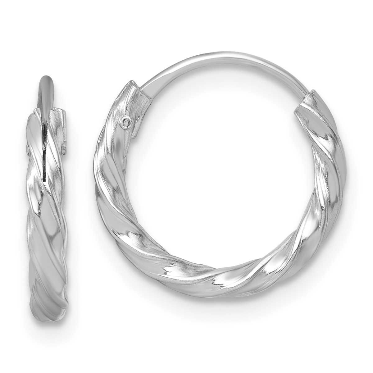 Polished Twisted 15.5x2.25mm Round Hoop Earrings Sterling Silver Rhodium-Plated, MPN: QE17820, UPC: