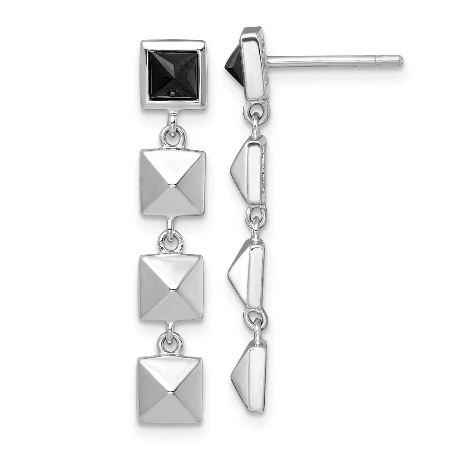 Studded Black CZ Post Dangle Earrings Sterling Silver Rhodium-Plated Polished, MPN: QG6981E, UPC: