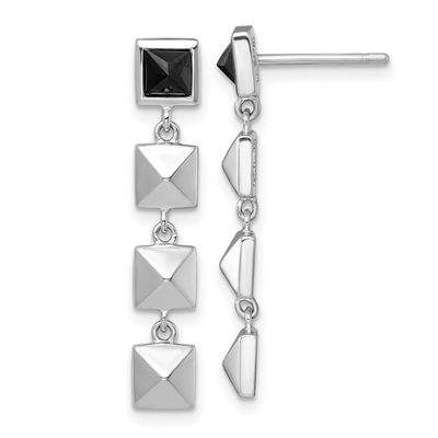 Studded Black CZ Post Dangle Earrings Sterling Silver Rhodium-Plated Polished, MPN: QG6981E, UPC: