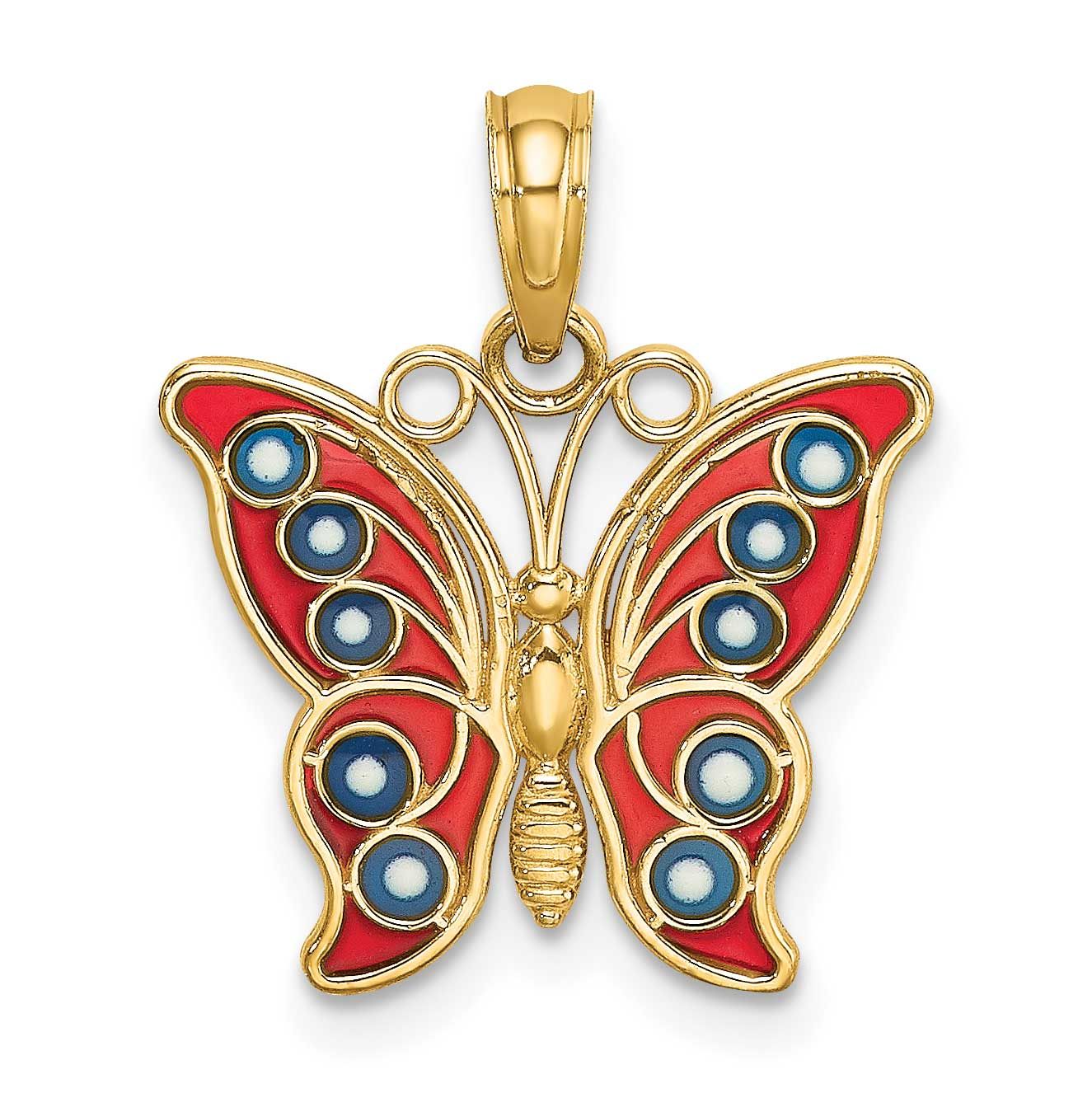Red and Blue Enamel Filigree Butterfly Charm 14k Gold, MPN: K8615, UPC: 637218144013