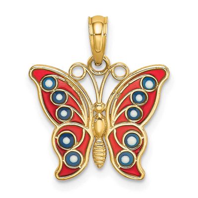Red and Blue Enamel Filigree Butterfly Charm 14k Gold, MPN: K8615, UPC: 637218144013
