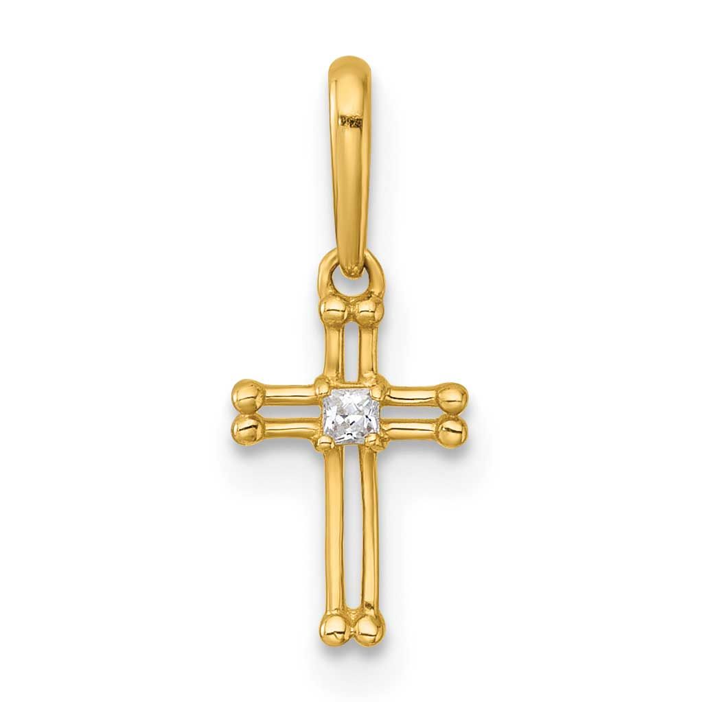 Madi K Polished and Beaded CZ Open Cross Pendant 14k Gold, MPN: GK1206, UPC: