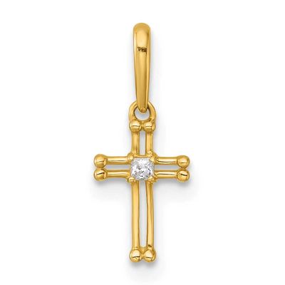 Madi K Polished and Beaded CZ Open Cross Pendant 14k Gold, MPN: GK1206, UPC: