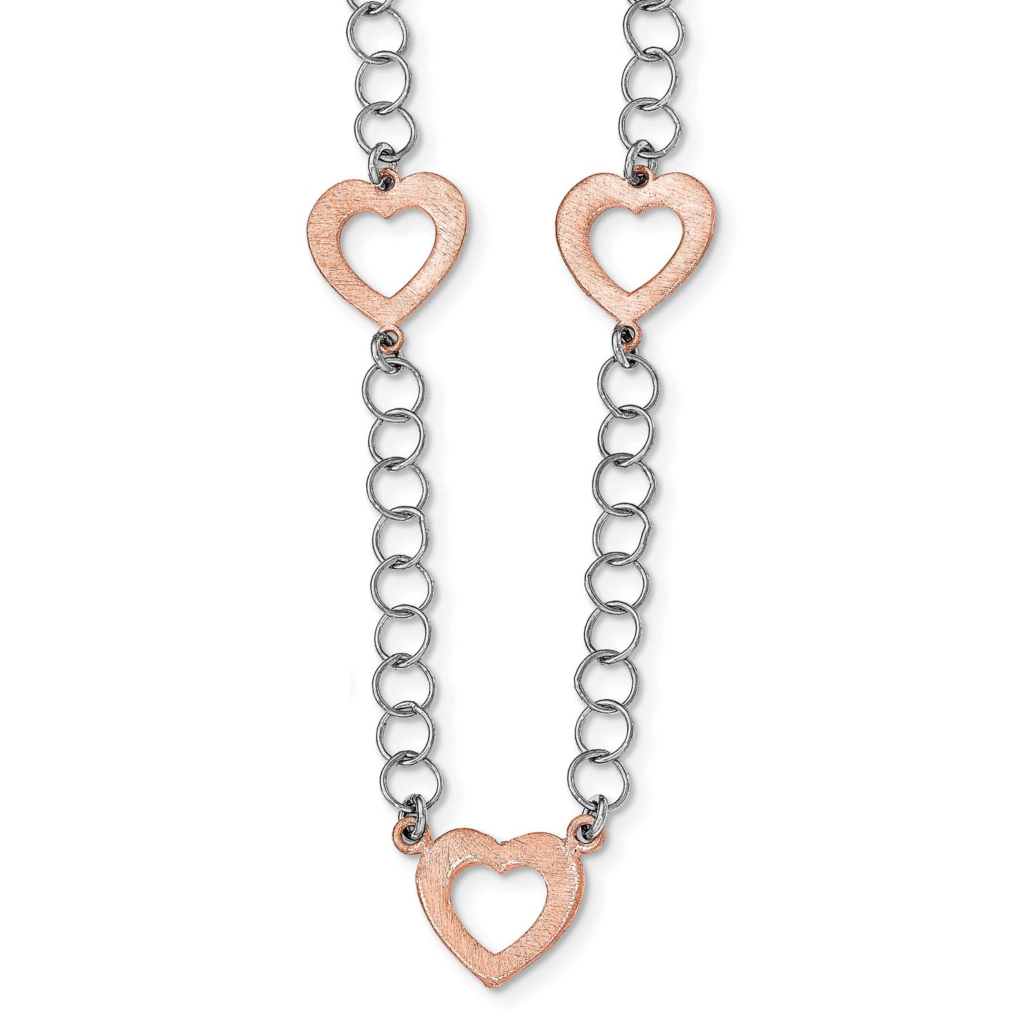 Rose-Tone Hearts with 2 In Extender Necklace Sterling Silver Rhodium-Plated, MPN: QG3811-18, UPC: 1…