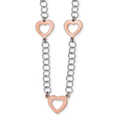 Rose-Tone Hearts with 2 In Extender Necklace Sterling Silver Rhodium-Plated, MPN: QG3811-18, UPC: 1…