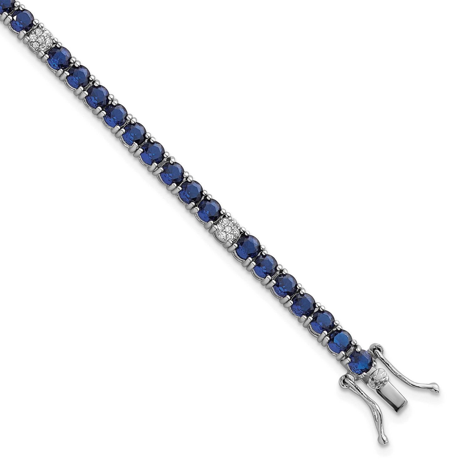 Blue and White CZ 7 Inch Tennis Bracelet Sterling Silver Rhodium-Plated Polished, MPN: QG7006-7, UP…