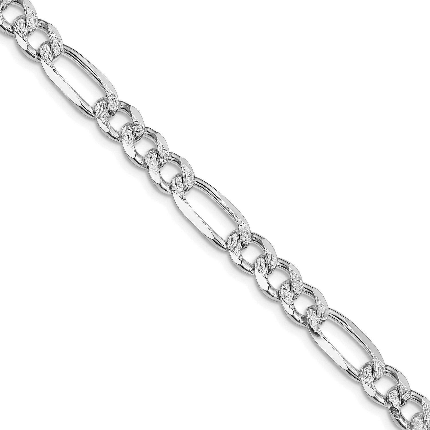 7.25mm Pave Flat Figaro Chain 28 Inch Sterling Silver Rhodium-Plated, MPN: QFF200R-28, UPC: