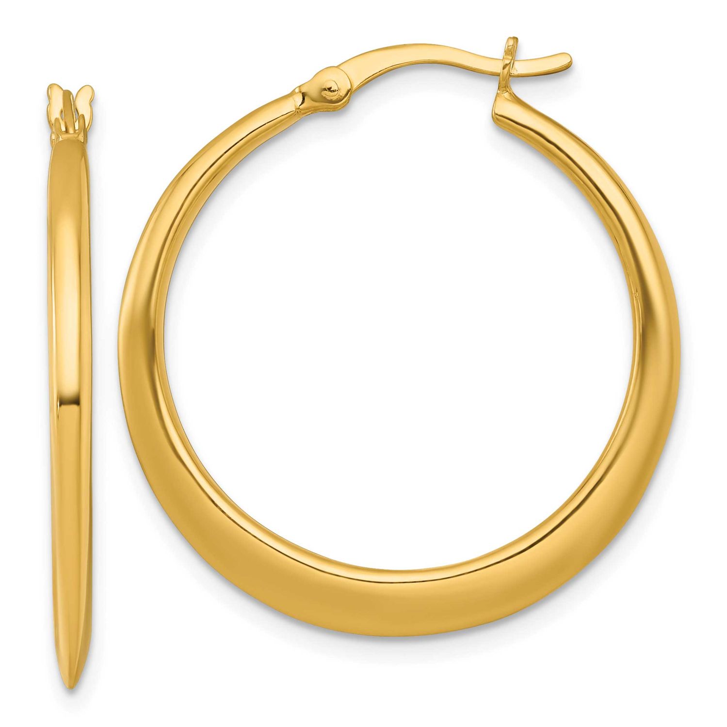 30.0mm Tapered Round Hoop Earrings Sterling Silver Gold-Tone Polished, MPN: QE17907GP, UPC: