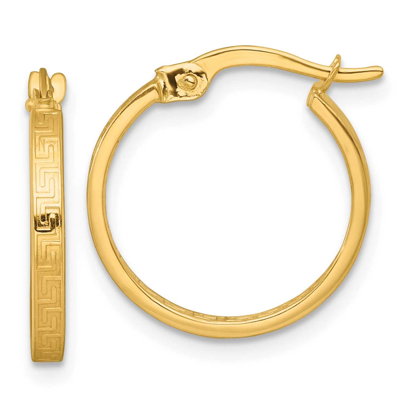 Greek Key In/Out Square Tube Hoop Earrings 10k Gold Polished, MPN: 10ER374, UPC: