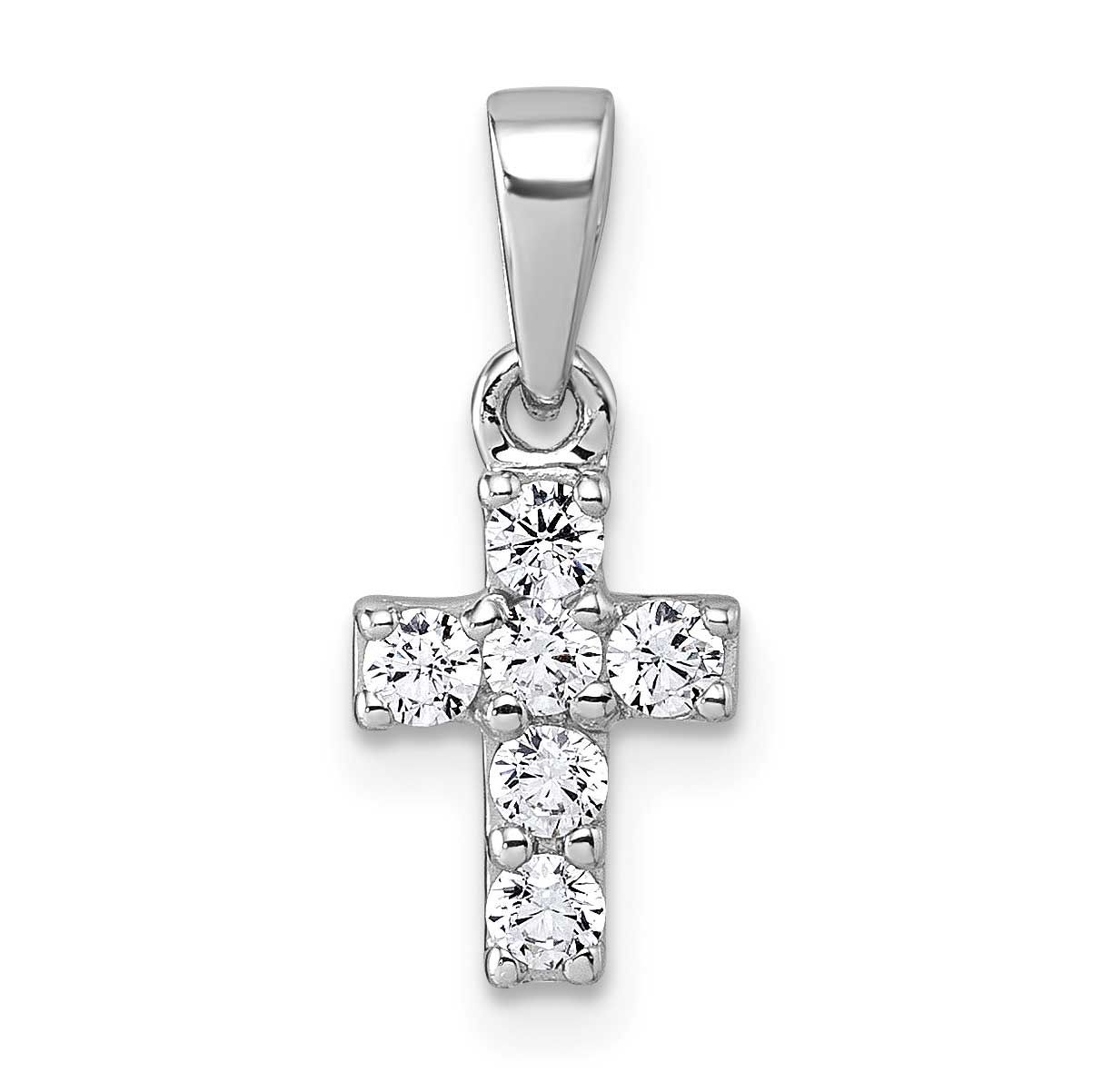 Children&#39;s CZ Cross Pendant Sterling Silver Rhodium-Plated, MPN: QG7208P, UPC: