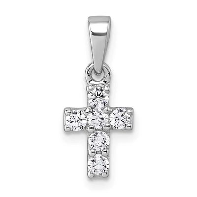 Children&#39;s CZ Cross Pendant Sterling Silver Rhodium-Plated, MPN: QG7208P, UPC: