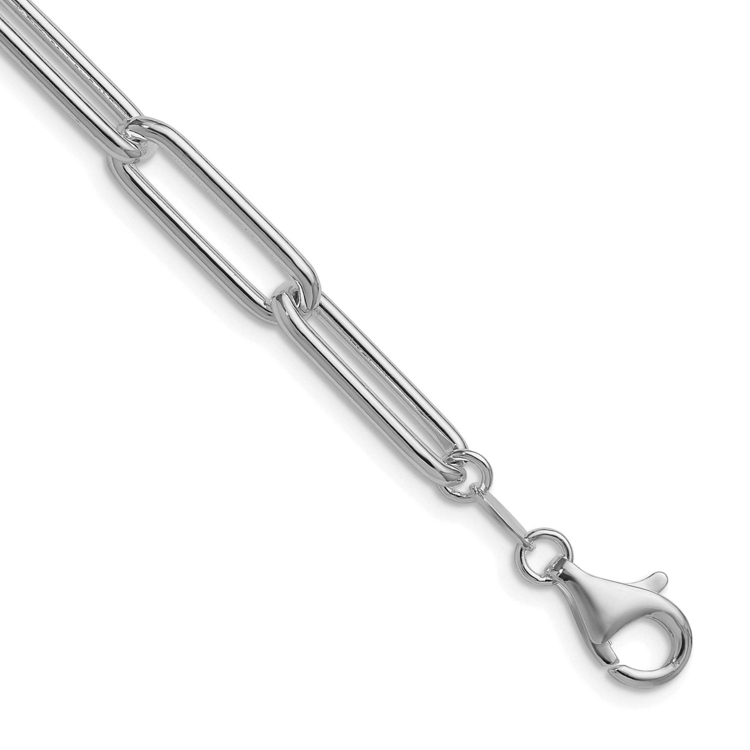 Polished 6.5mm Paperclip Chain 18 Inch Sterling Silver Rhodium-Plated, MPN: QPCL180R-18, UPC: