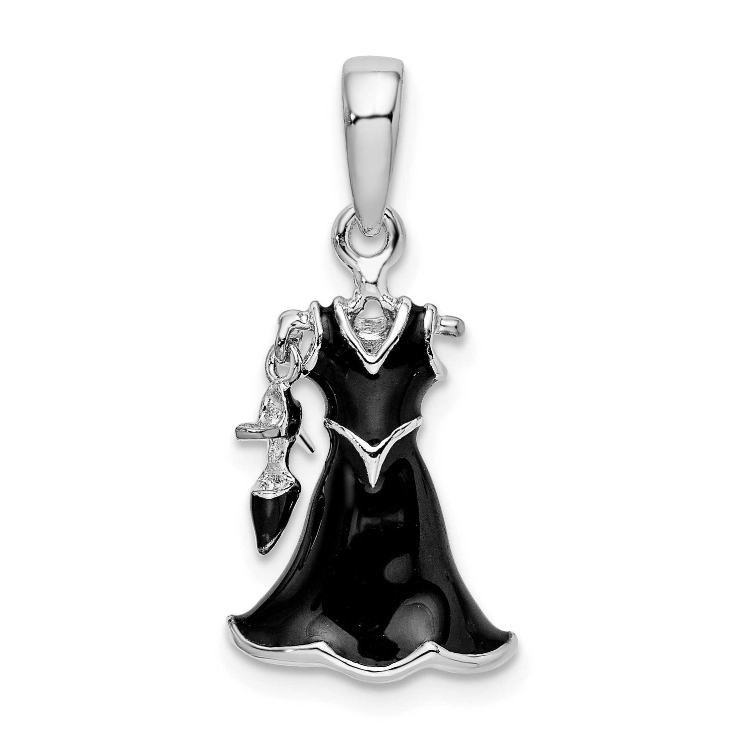 De-Ani 3D Enameled Black Dress and Shoe Pendant Sterling Silver Rhodium-Plated, MPN: QC10665, UPC: …