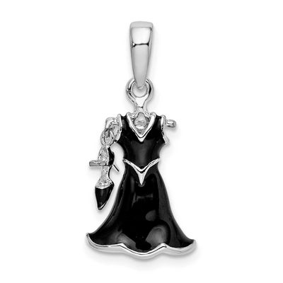 De-Ani 3D Enameled Black Dress and Shoe Pendant Sterling Silver Rhodium-Plated, MPN: QC10665, UPC: …