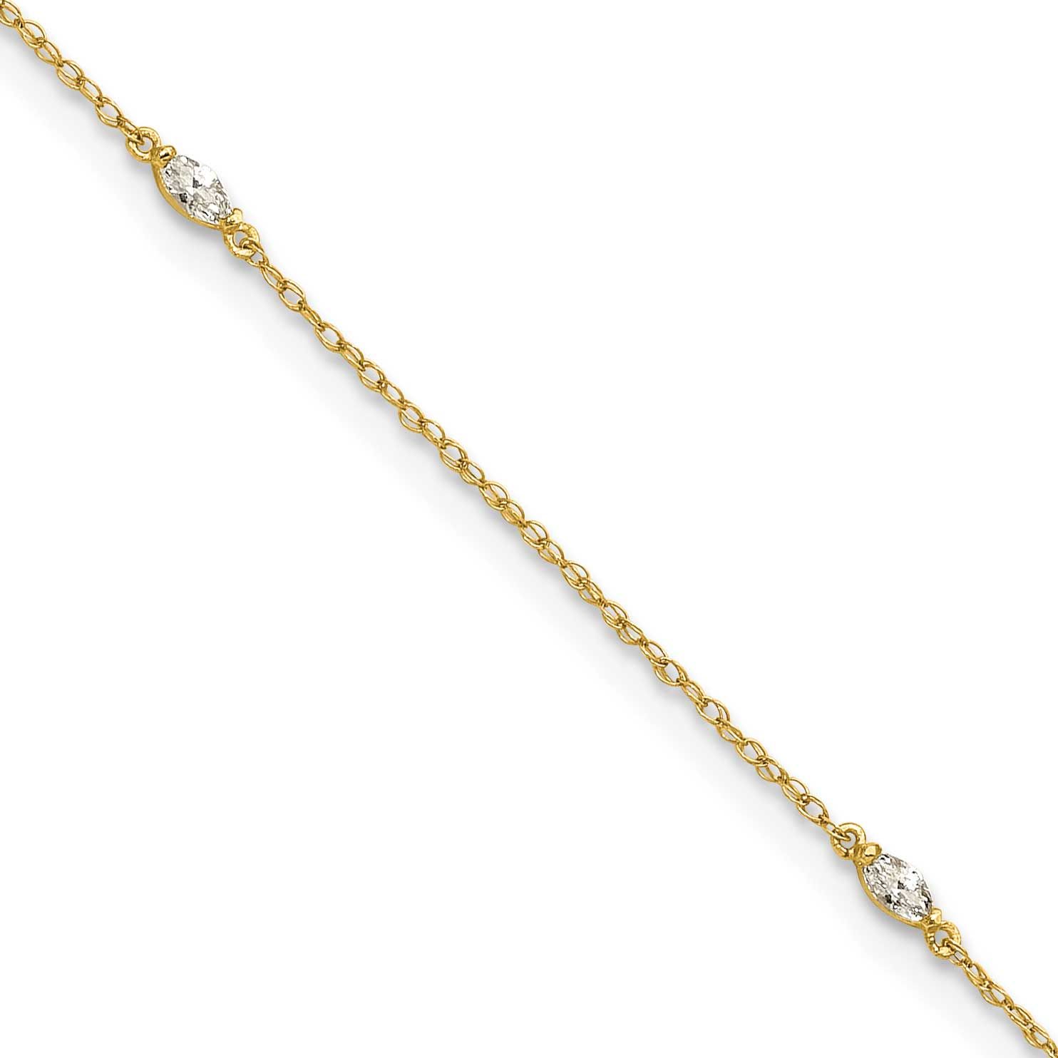 Marquise CZ 4 Station 10 Inch Anklet 10k Gold Polished, MPN: 10ANK379-10, UPC: