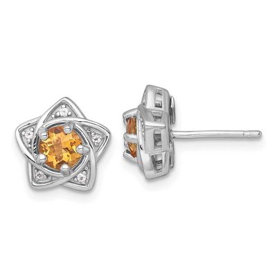 Polished Citrine and White Topaz Star Post Earrings Sterling Silver Rhodium-Plated, MPN: QE18328CI,…