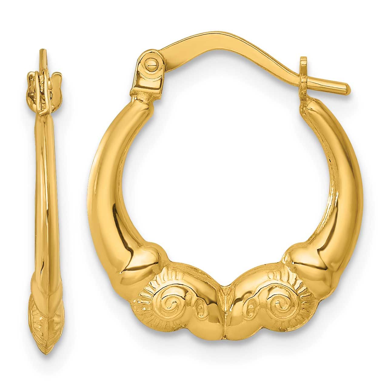 Ram Head Hoop Earrings 14k Gold Polished, MPN: TF2449, UPC: