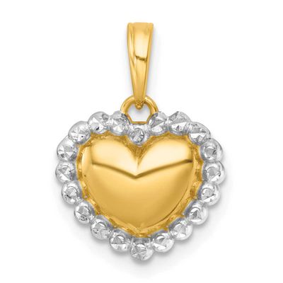 Domed Heart Charm 14k Gold with Rhodium Polished, MPN: K9991, UPC: