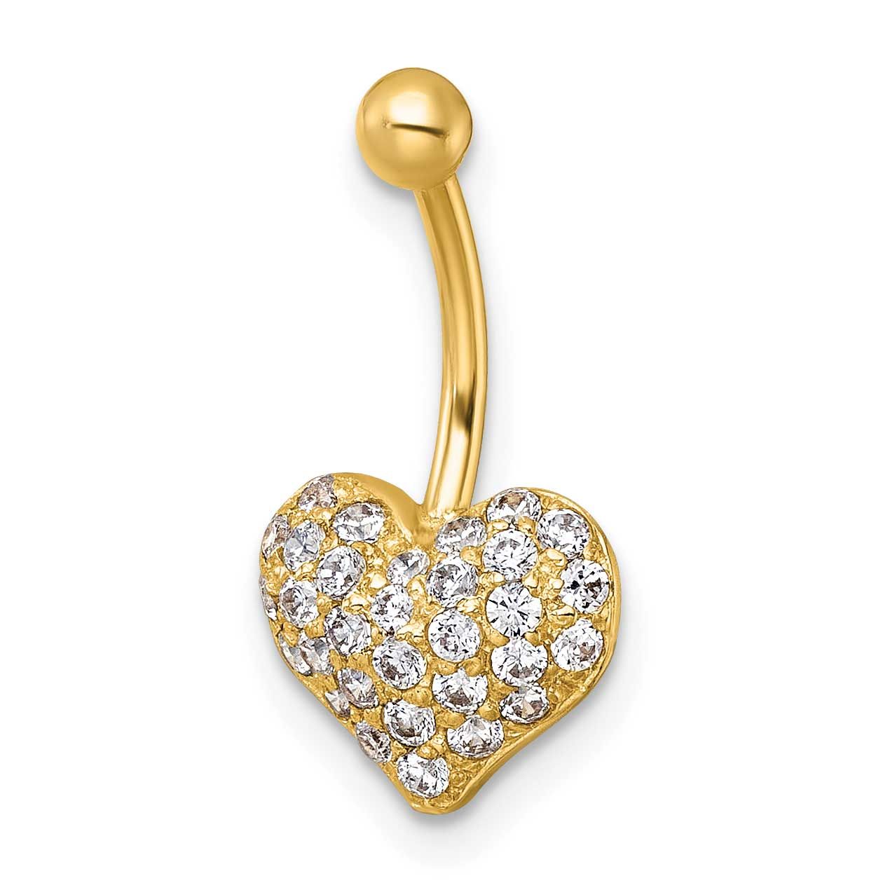 16 Gauge Pave CZ Heart Navel Ring 10k Gold Polished, MPN: 10BD218, UPC: