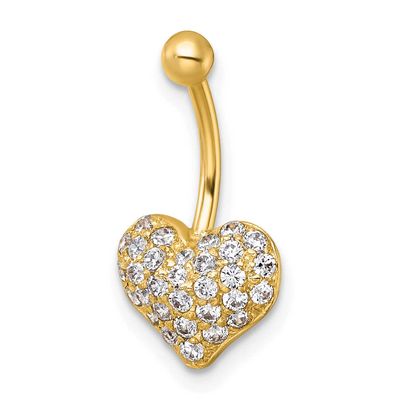 16 Gauge Pave CZ Heart Navel Ring 10k Gold Polished, MPN: 10BD218, UPC: