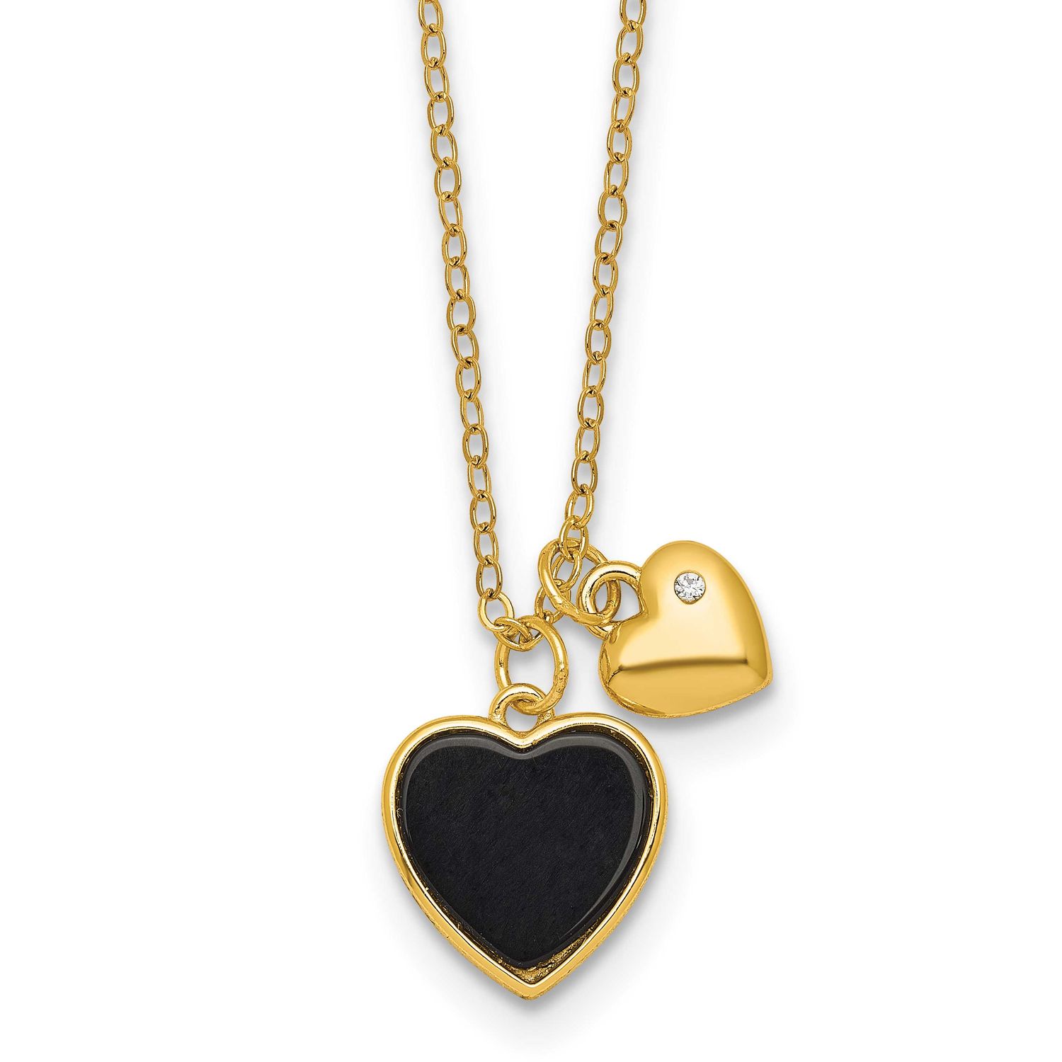 Onyx CZ Hearts 14 Inch with 3 Inch Extension Children&#39;s Necklace Sterling Silver Gold-Tone, MPN: QG…