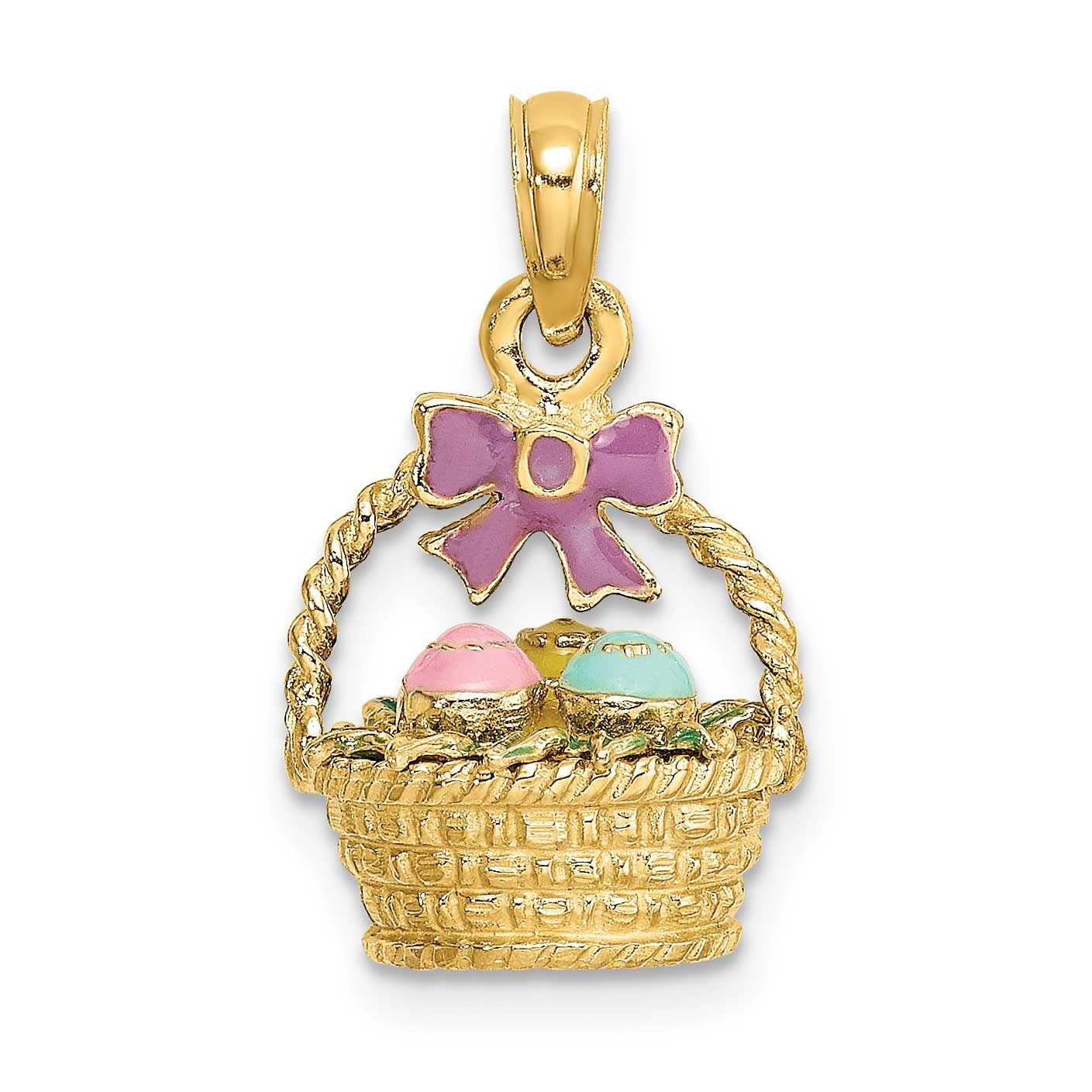 3-D Enameled Easter Basket with Bow and Eggs Charm 14k Gold, MPN: K6738, UPC: 637218119318
