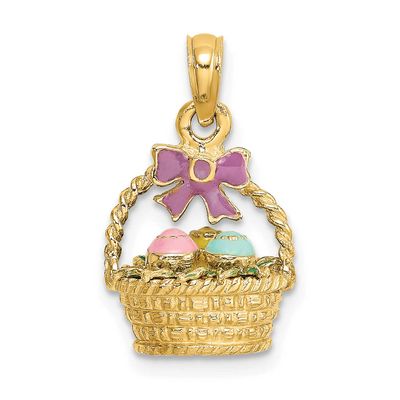 3-D Enameled Easter Basket with Bow and Eggs Charm 14k Gold, MPN: K6738, UPC: 637218119318