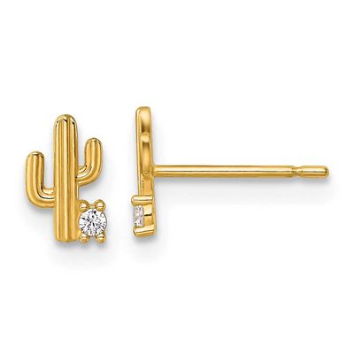 Madi K Polished CZ Cactus Post Earrings 14k Gold, MPN: GK1223, UPC:
