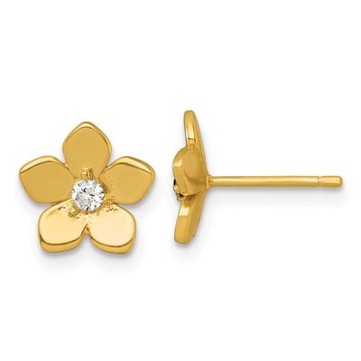 CZ Flower Post Earrings Sterling Silver Gold-Tone Polished, MPN: QE18227GP, UPC: