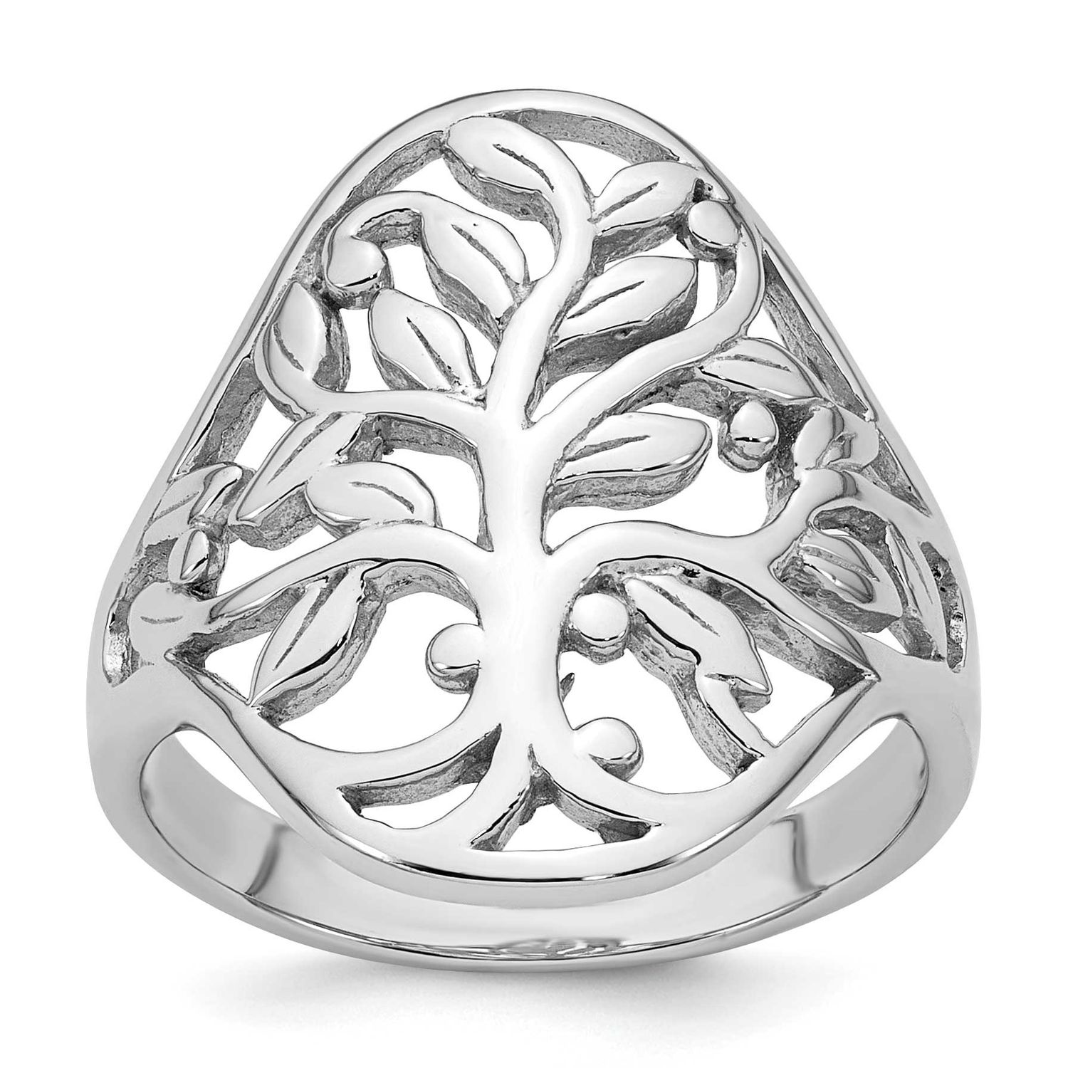 Polished Fancy Leaf Ring Sterling Silver Rhodium-Plated, MPN: QR7691, UPC: